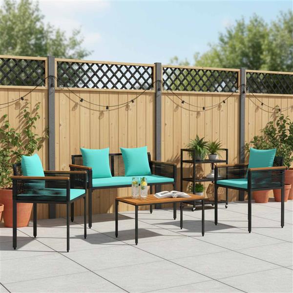 Grote foto vidaxl buitenmeubelset met kussen 4 pcs zwart en turquoise pe rattan tuin en terras tuinmeubelen