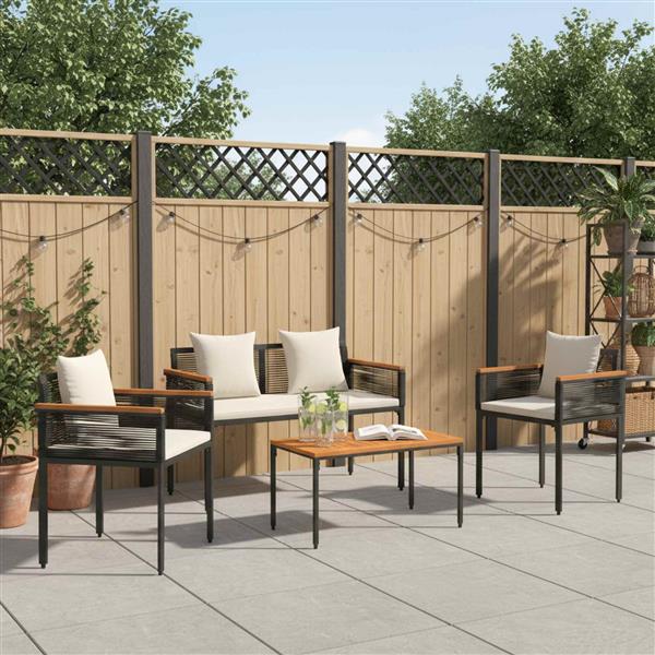 Grote foto vidaxl buitenmeubelset met kussen 4 pcs zwart en cream wit pe rattan tuin en terras tuinmeubelen