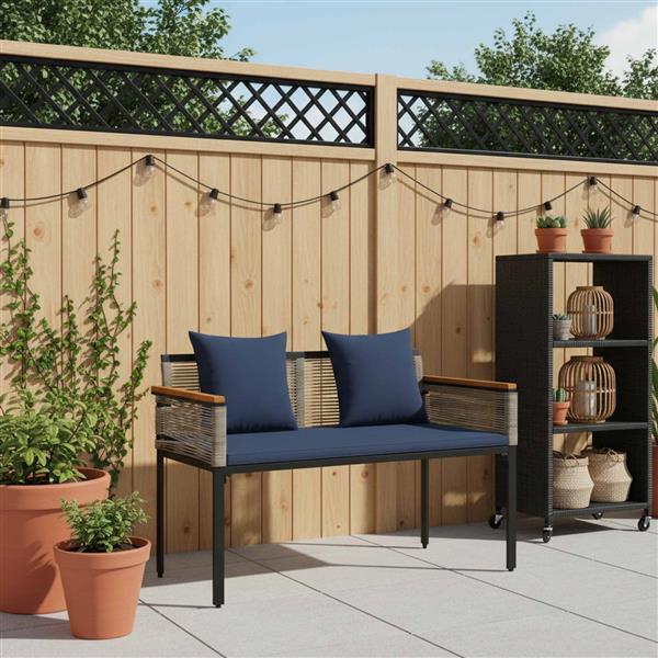 Grote foto vidaxl tuinbank grijs en marineblauw 117 x 54 x 74.5 cm poly rattan tuin en terras tuinmeubelen