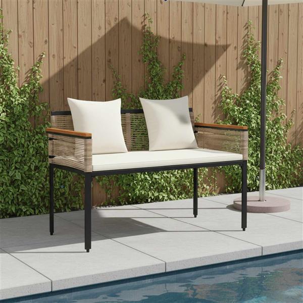 Grote foto vidaxl tuinbank beige en cr me wit 117 x 54 x 74.5 cm poly rattan tuin en terras tuinmeubelen