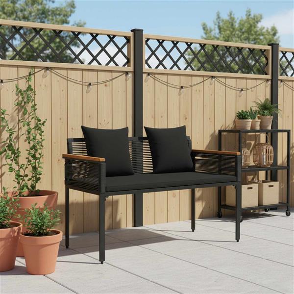 Grote foto vidaxl tuinbank met kussen zwart 117 x 54 x 74.5 cm poly rattan tuin en terras tuinmeubelen