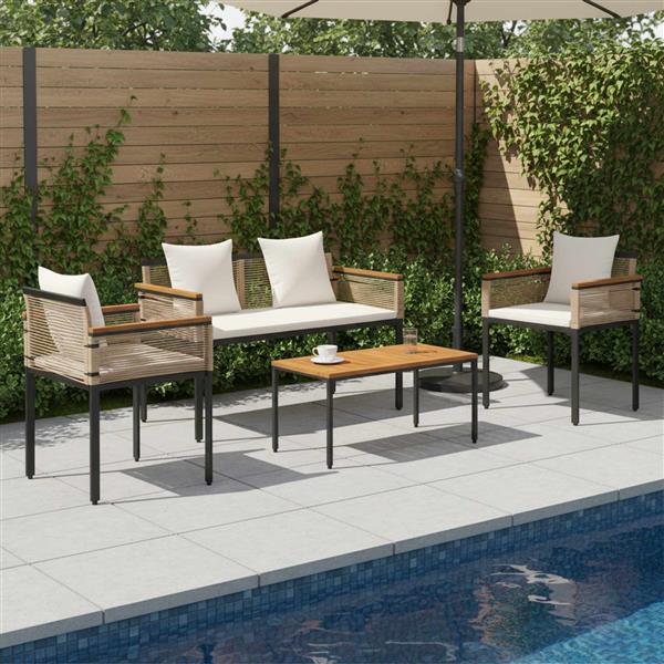Grote foto vidaxl buitenmeubelset met kussen 4 pcs beige en cr me wit pe rattan tuin en terras tuinmeubelen