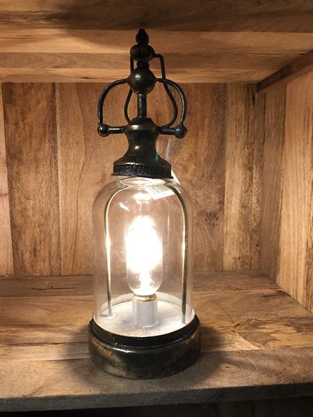 Grote foto prachtige tafellamp rond glas metaal koper look. tuin en terras tuindecoratie