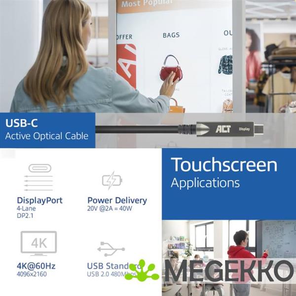 Grote foto act usb c 3.2 gen2 active optical cable aoc touchpanel video data power 15m computers en software overige computers en software