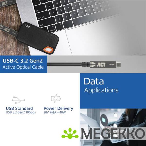 Grote foto act usb c 3.2 gen2 active optical cable aoc touchpanel video data power 15m computers en software overige computers en software