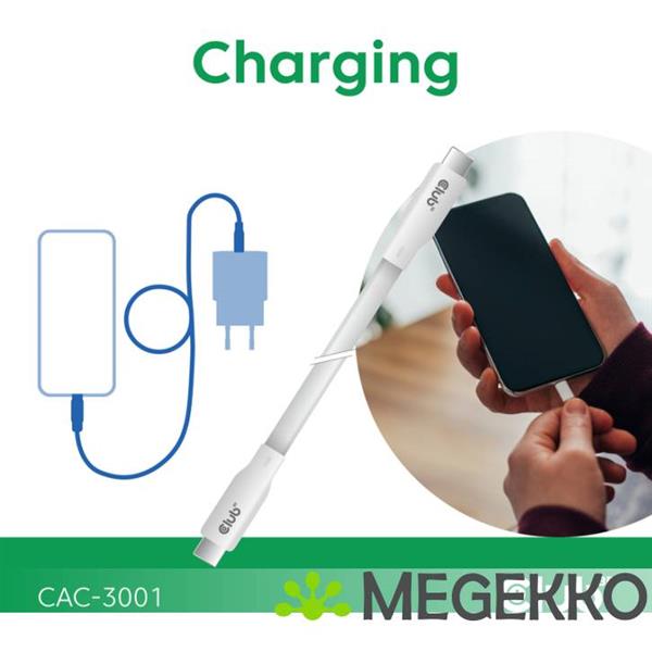 Grote foto club3d usb4 gen 3x2 20gbps 240w usb type c 2m wit computers en software overige computers en software