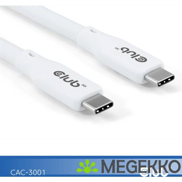 Grote foto club3d usb4 gen 3x2 20gbps 240w usb type c 2m wit computers en software overige computers en software