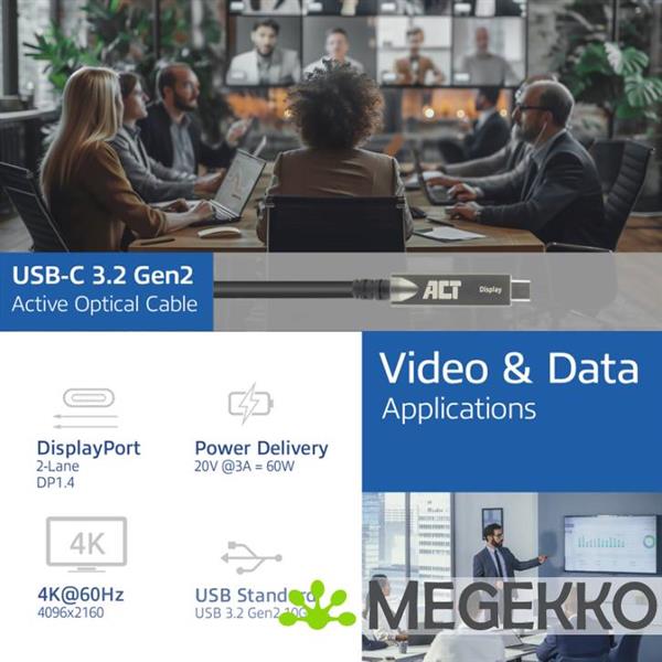 Grote foto act usb c 3.2 gen2 active optical cable aoc touchpanel video data power 10m computers en software overige computers en software
