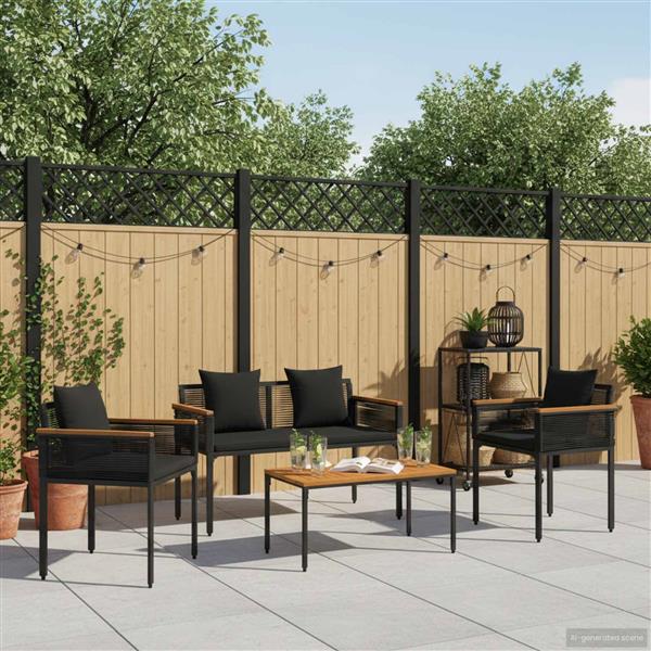 Grote foto vidaxl buitenmeubelset met kussen 4 pcs zwart pe rattan tuin en terras tuinmeubelen