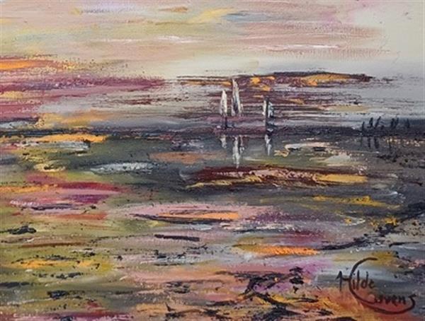 Grote foto kunsthandel gennep zeegezicht bij avondzon antiek en kunst modern