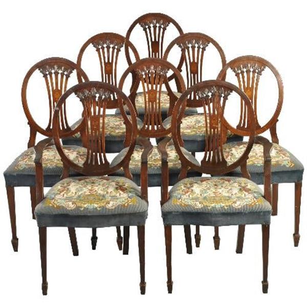 Grote foto stel van 8 hepplewhite eetkamerstoelen incl stof naar wens of restauratie handgeborduurde petit poin antiek en kunst stoelen en banken