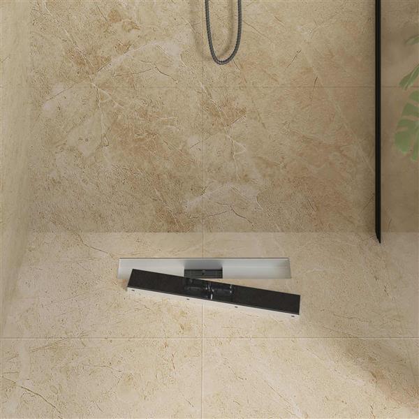 Grote foto vidaxl doucheafvoer met glazen deksel zwart 50 cm roestvrij staal 304 doe het zelf en verbouw sanitair