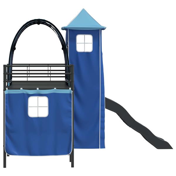 Grote foto vidaxl loftbed voor kids zwart en blauw 74 5 x 190 cm metaal antiek en kunst stoelen en banken