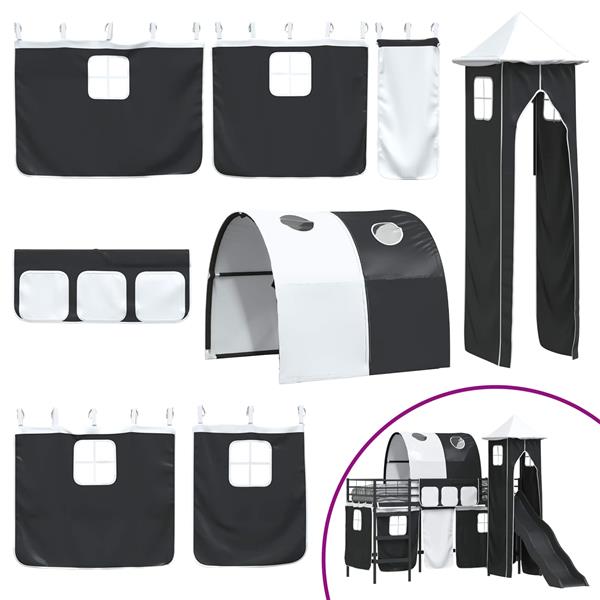 Grote foto vidaxl loftbed voor kids zwart 74 5 x 190 cm metaal antiek en kunst stoelen en banken