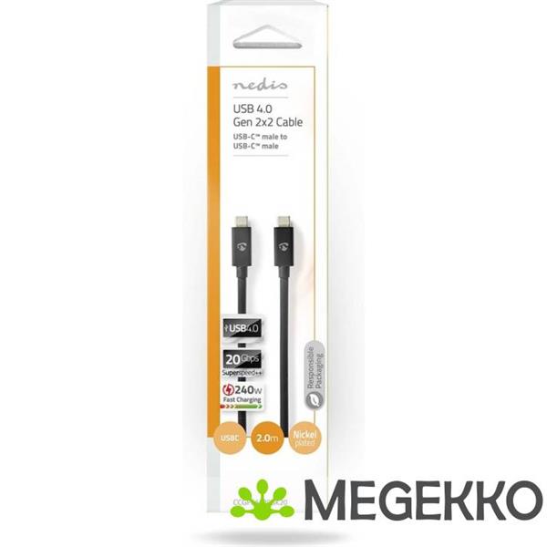 Grote foto nedis usb4 gen 2x2 20gbps 240w usb type c 2m zwart computers en software overige computers en software