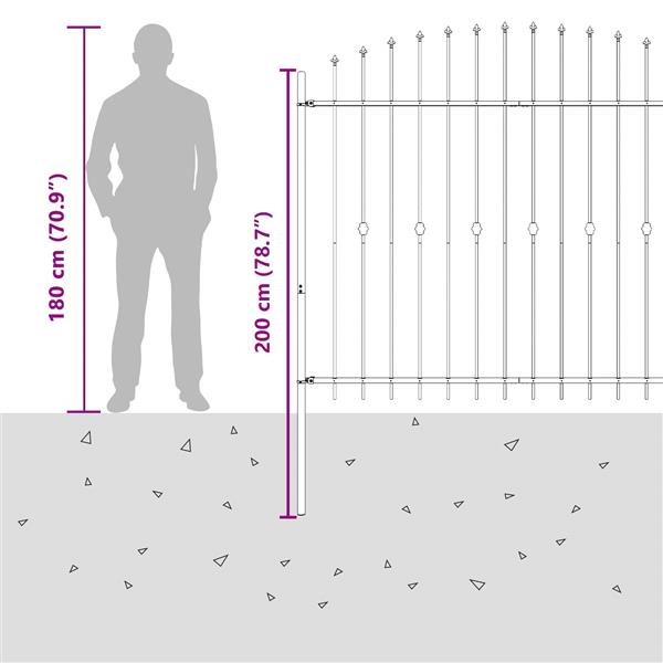 Grote foto vidaxl spike fence zwart 200 x 200 cm gepoedercoat staal tuin en terras hekken en schuttingen
