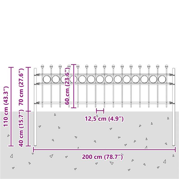 Grote foto vidaxl ringhek zwart 200 x 130 cm gepoedercoat staal tuin en terras hekken en schuttingen