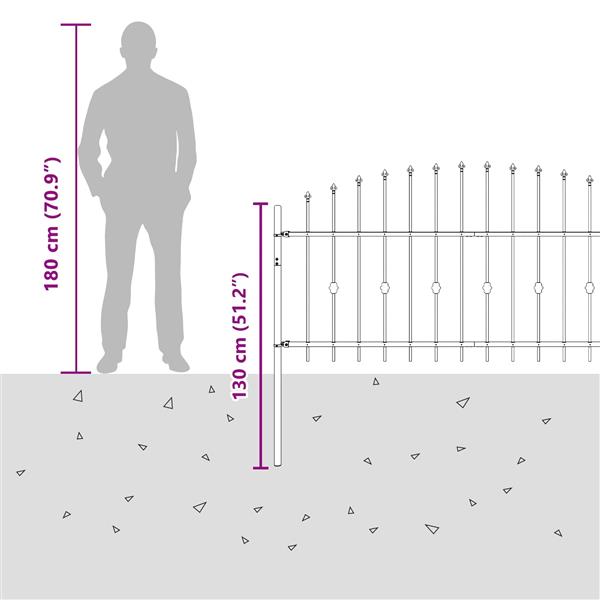Grote foto vidaxl spike fence zwart 200 x 130 cm gepoedercoat staal tuin en terras hekken en schuttingen