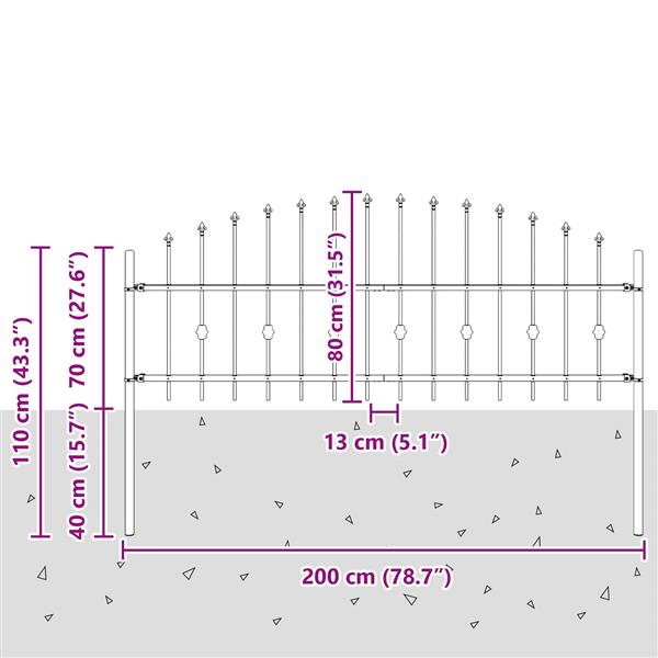 Grote foto vidaxl spike fence zwart 200 x 130 cm gepoedercoat staal tuin en terras hekken en schuttingen
