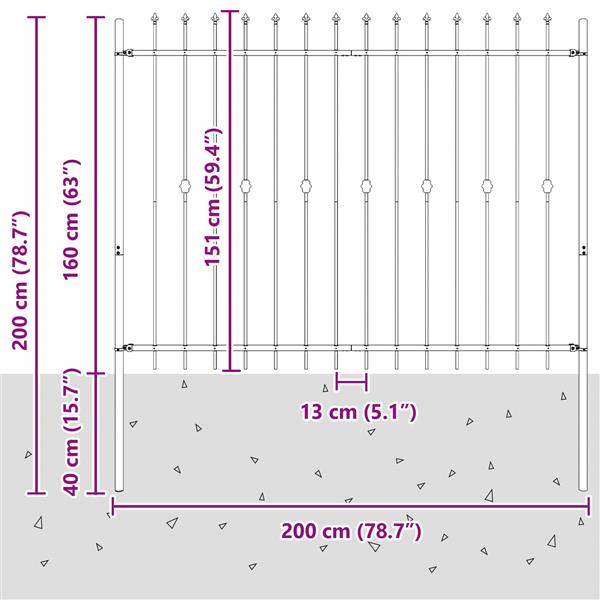 Grote foto vidaxl spike fence zwart 200 x 200 cm gepoedercoat staal tuin en terras hekken en schuttingen