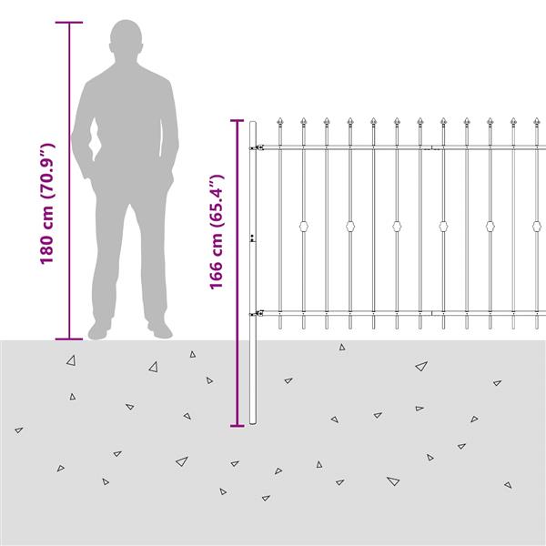 Grote foto vidaxl spike fence zwart 200 x 130 cm gepoedercoat staal tuin en terras hekken en schuttingen
