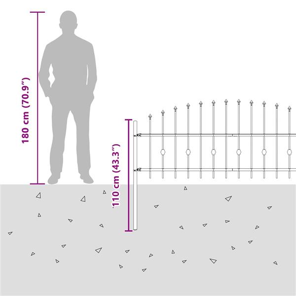 Grote foto vidaxl spike fence zwart 200 x 130 cm gepoedercoat staal tuin en terras hekken en schuttingen