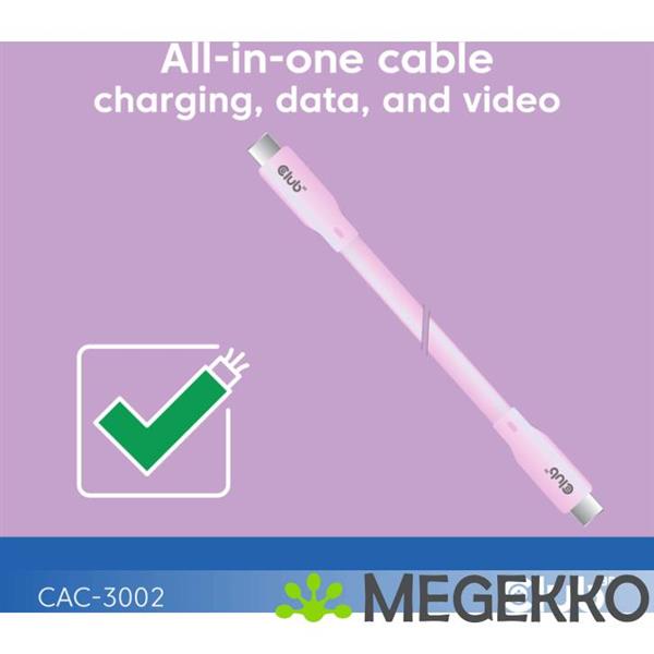 Grote foto club3d usb4 gen 3x2 20gbps 240w usb type c 2m roze computers en software overige computers en software