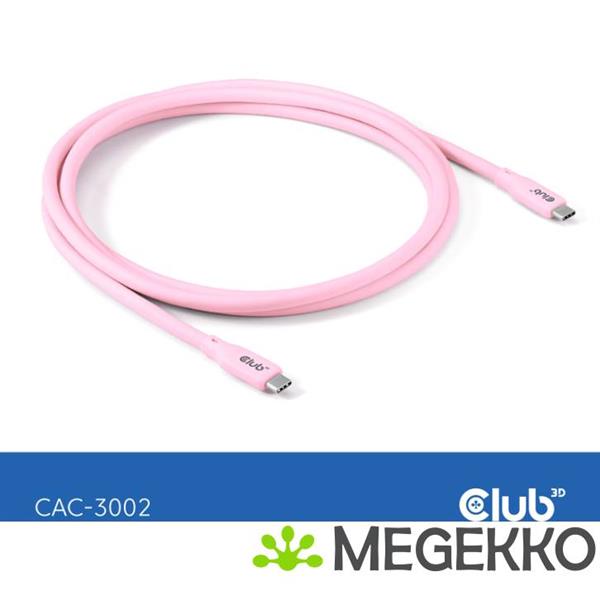 Grote foto club3d usb4 gen 3x2 20gbps 240w usb type c 2m roze computers en software overige computers en software