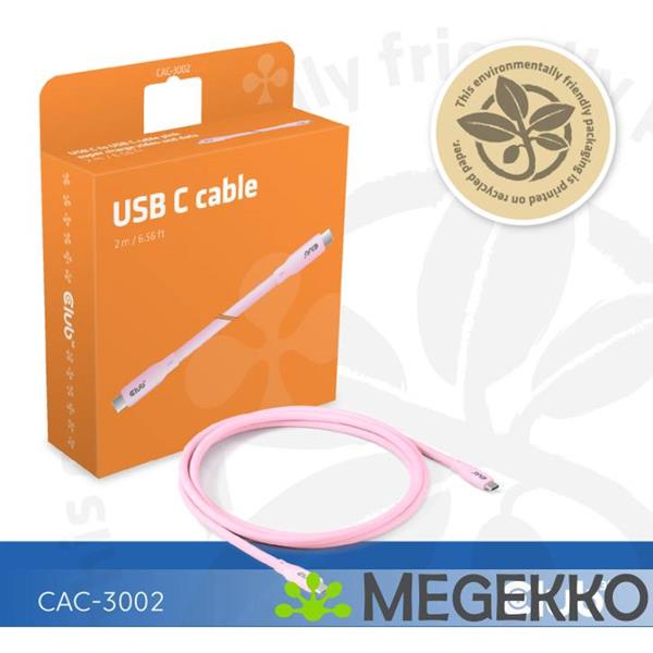 Grote foto club3d usb4 gen 3x2 20gbps 240w usb type c 2m roze computers en software overige computers en software