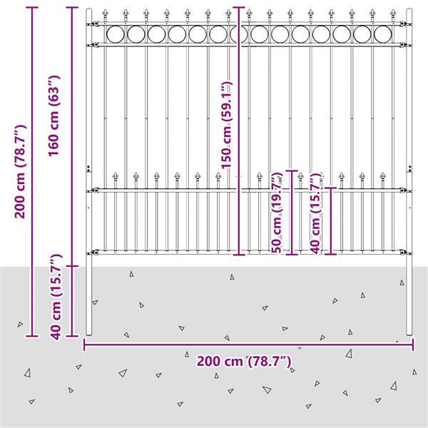 Grote foto vidaxl spike ring hek zwart 200 x 200 cm gepoedercoat staal tuin en terras hekken en schuttingen