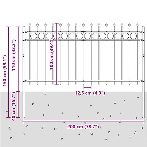 Grote foto vidaxl ringhek zwart 200 x 150 cm gepoedercoat staal tuin en terras hekken en schuttingen