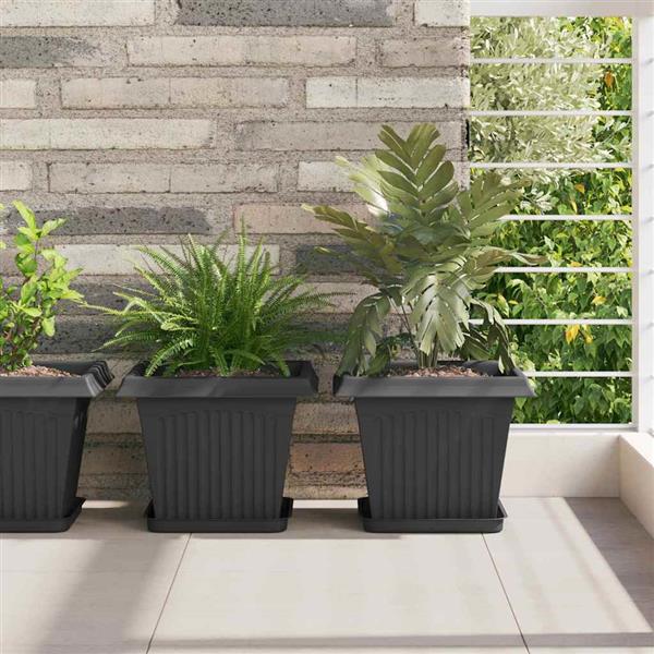 Grote foto vidaxl vierkante bloempot 6 pcs zwart 43 x 43 x 33.5 cm kunststof tuin en terras overige tuin en terras