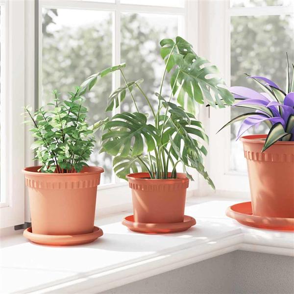 Grote foto vidaxl ronde bloempot 24 pcs baksteenrood 12 5 x 10 cm kunststof tuin en terras overige tuin en terras