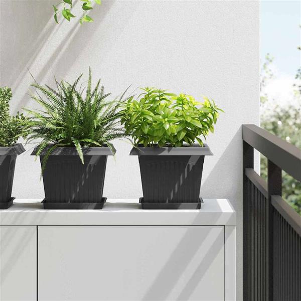 Grote foto vidaxl vierkante bloempot 6 pcs zwart 43 x 43 x 33.5 cm kunststof tuin en terras overige tuin en terras