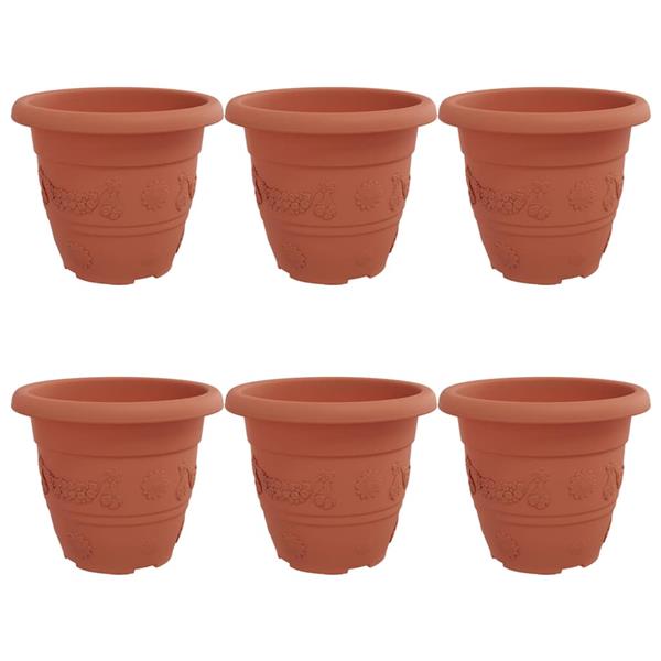 Grote foto vidaxl ronde bloempot 6 pcs baksteenrood 26 x 21.5 cm kunststof tuin en terras overige tuin en terras