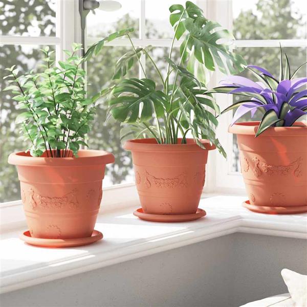 Grote foto vidaxl ronde bloempot 6 pcs baksteenrood 26 x 21.5 cm kunststof tuin en terras overige tuin en terras