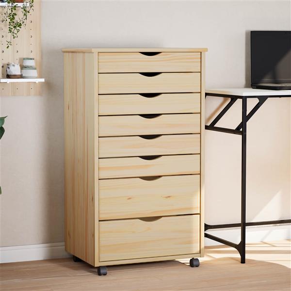 Grote foto vidaxl rolling cabinet met laden moss heldere vernis 53 x 39 x 103 cm huis en inrichting overige