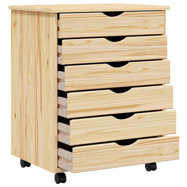 Grote foto vidaxl rolling cabinet met laden moss heldere vernis 53 x 39 x 65 5 cm huis en inrichting overige