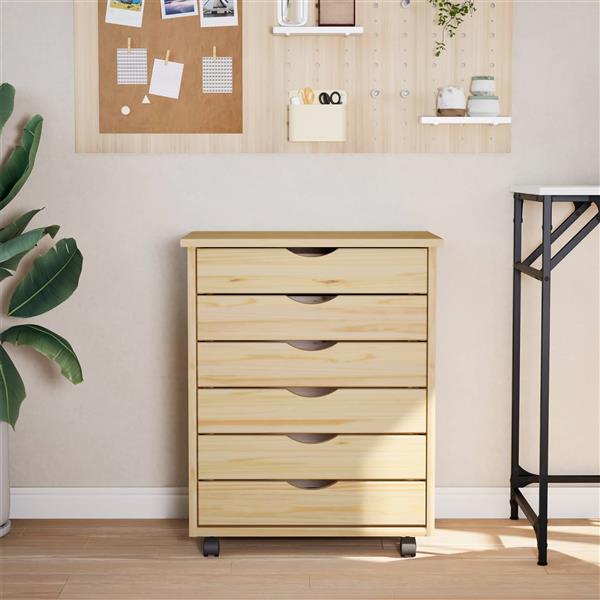 Grote foto vidaxl rolling cabinet met laden moss heldere vernis 53 x 39 x 65 5 cm huis en inrichting overige