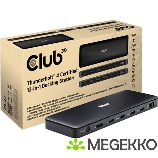 Grote foto club3d thunderbolt 4 certified 12 in 1 dockingstation voor mobiel apparaat universeel zwart computers en software overige computers en software