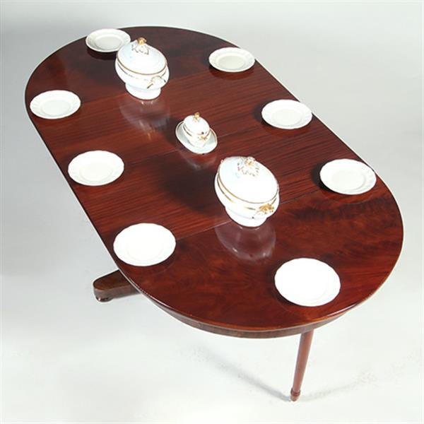 Grote foto eetkamertafel rond uitschuifbaar tot 2.16 m. op kolompoot ca 1820 no.361875 antiek en kunst stoelen en banken