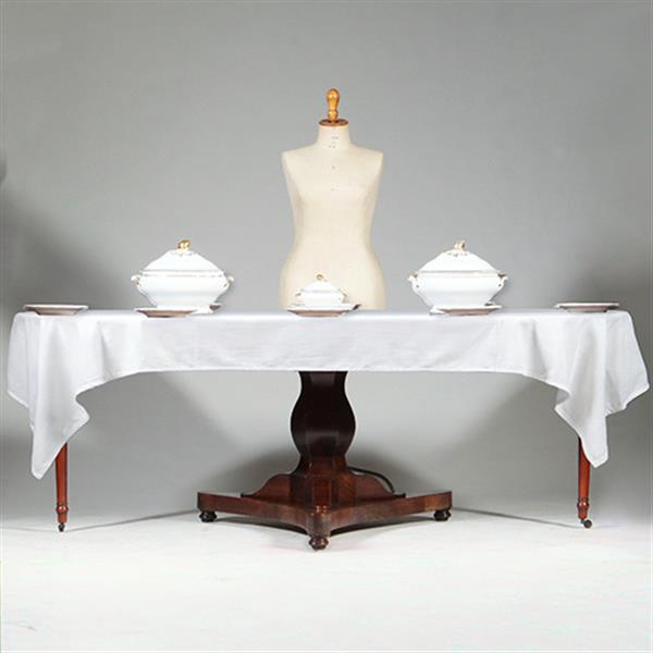 Grote foto eetkamertafel rond uitschuifbaar tot 2.16 m. op kolompoot ca 1820 no.361875 antiek en kunst stoelen en banken