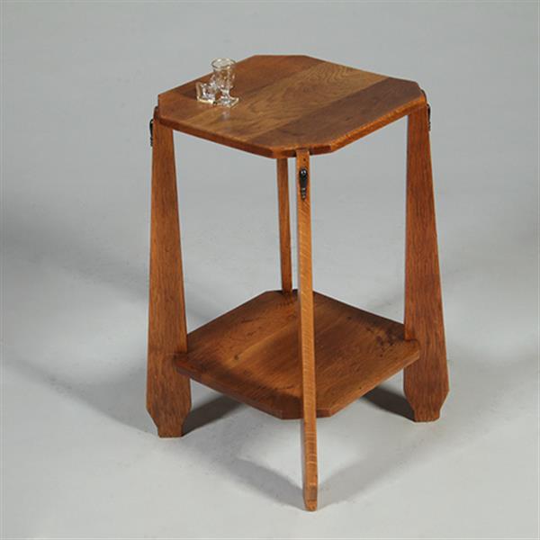 Grote foto bijzettafel of wijntafel amsterdamse school ca 1910 blond eiken met ebbenhout no.361865 antiek en kunst stoelen en banken