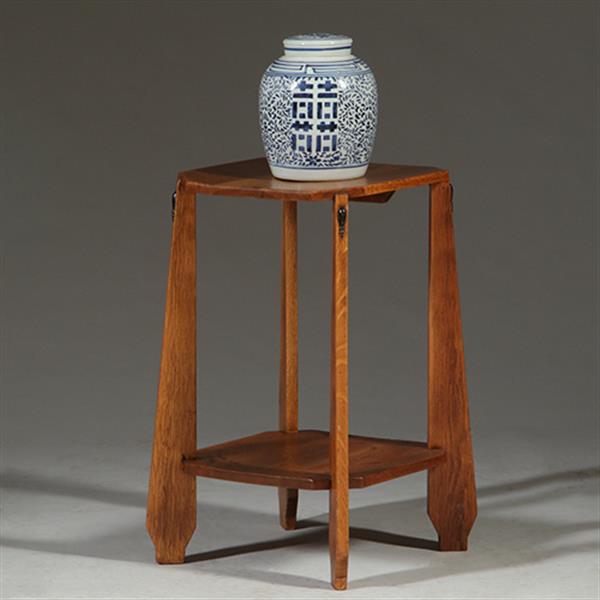 Grote foto bijzettafel of wijntafel amsterdamse school ca 1910 blond eiken met ebbenhout no.361865 antiek en kunst stoelen en banken