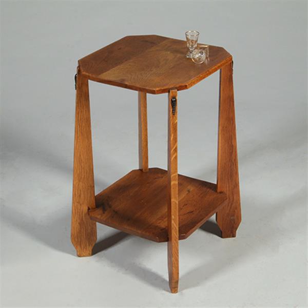 Grote foto bijzettafel of wijntafel amsterdamse school ca 1910 blond eiken met ebbenhout no.361865 antiek en kunst stoelen en banken