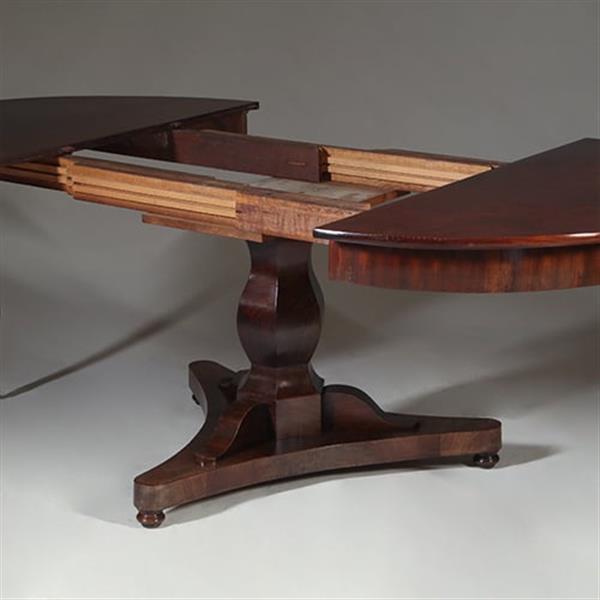 Grote foto eetkamertafel rond uitschuifbaar tot 2.16 m. op kolompoot ca 1820 no.361875 antiek en kunst stoelen en banken