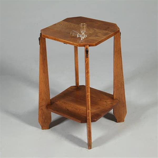 Grote foto bijzettafel of wijntafel amsterdamse school ca 1910 blond eiken met ebbenhout no.361865 antiek en kunst stoelen en banken