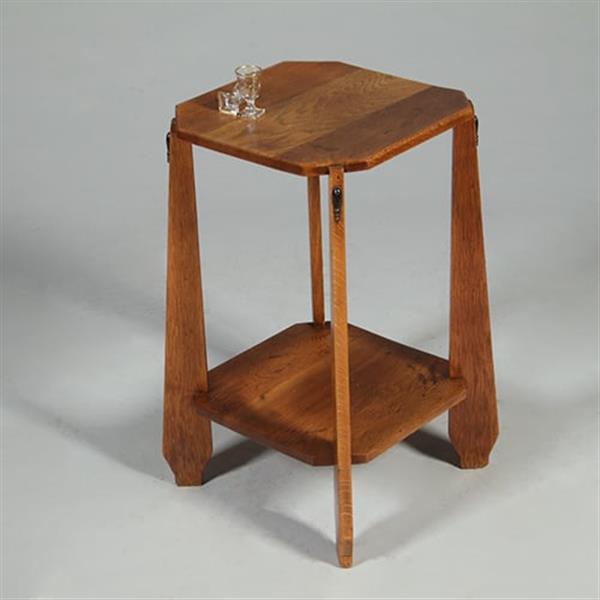 Grote foto bijzettafel of wijntafel amsterdamse school ca 1910 blond eiken met ebbenhout no.361865 antiek en kunst stoelen en banken