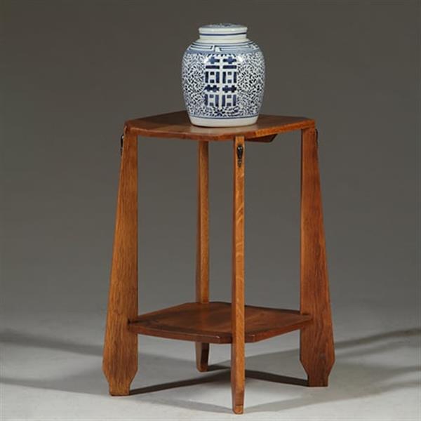 Grote foto bijzettafel of wijntafel amsterdamse school ca 1910 blond eiken met ebbenhout no.361865 antiek en kunst stoelen en banken