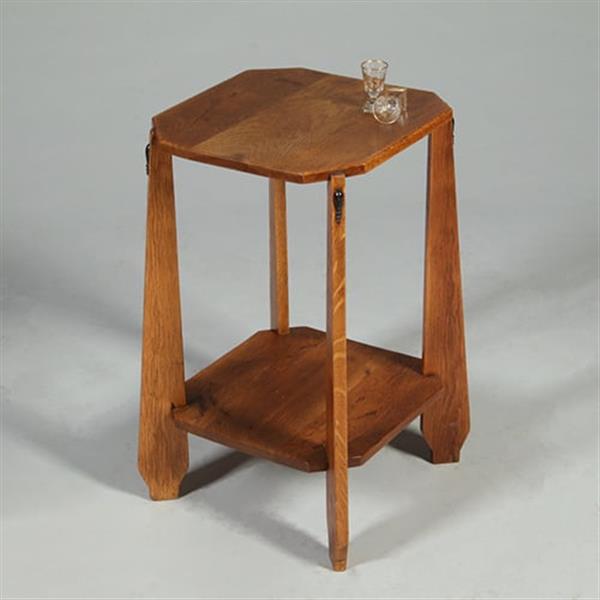 Grote foto bijzettafel of wijntafel amsterdamse school ca 1910 blond eiken met ebbenhout no.361865 antiek en kunst stoelen en banken